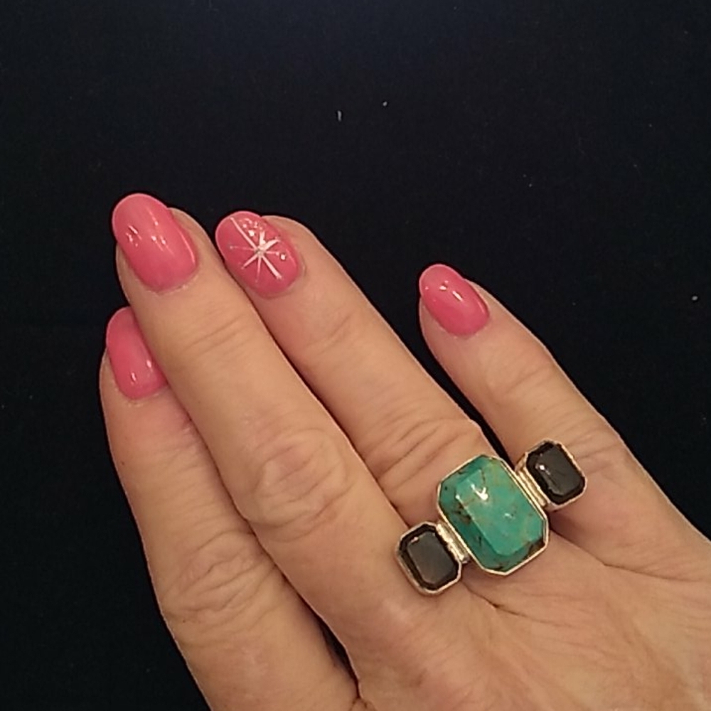 New Jay King Turquoise and Quartz ring